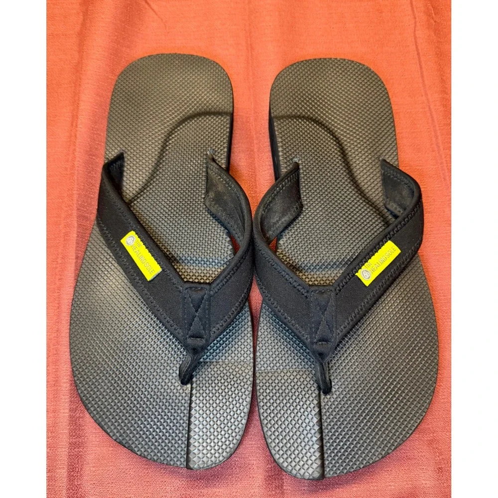 The Healing Sole Mens Flip Flops Black Orthopedic Sandals Plantar Fasciitis 11.5